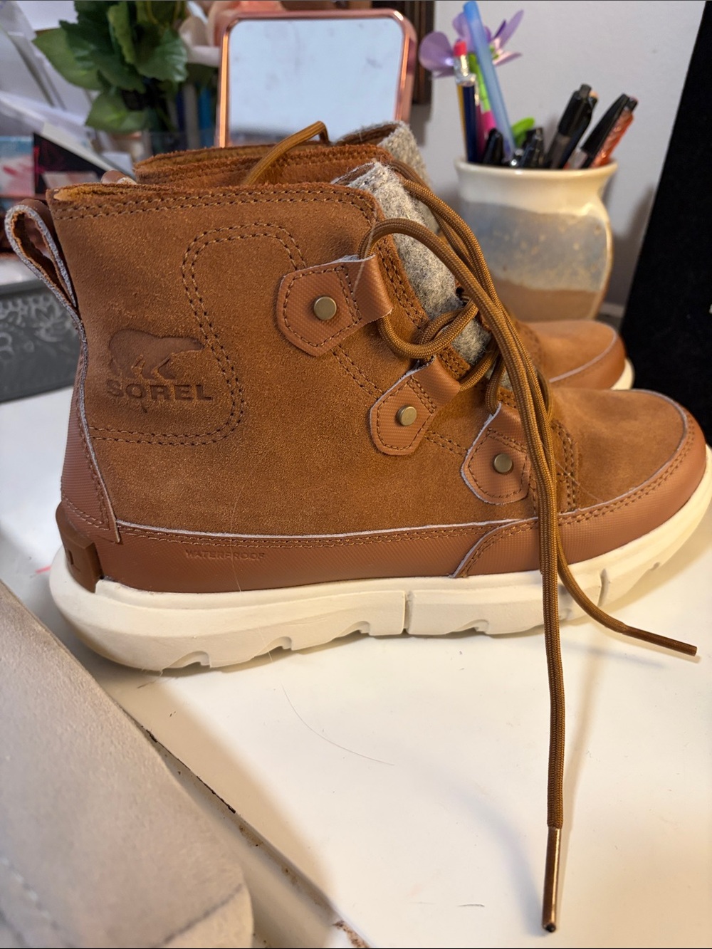 Sorel Kids Tan Suede Lace-Up Ankle Boot